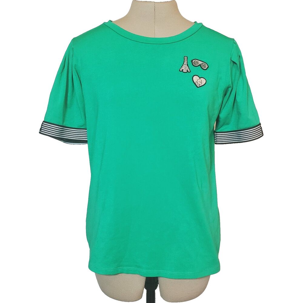 Karl Lagerfeld Paris Women’s T-Shirt Small Green Black Embellished Appliques